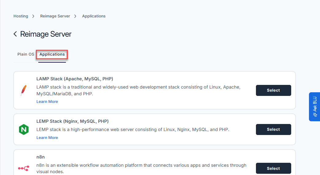 BH AM - Manage Server - Overview - Install Application