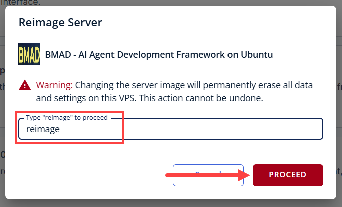 BH AM - Manage Server - Overview - Proceed with Reimaging