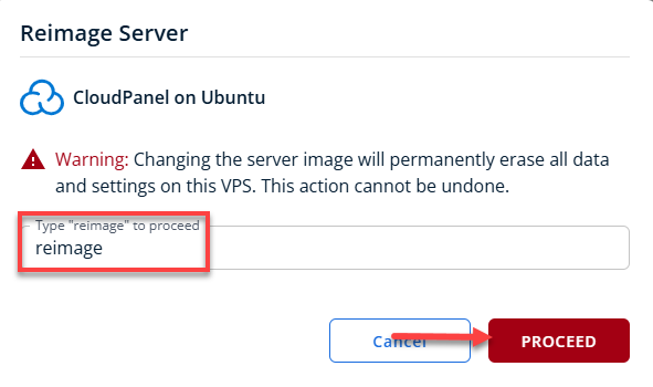BH AM - Manage Server - Overview - Proceed with Reimaging