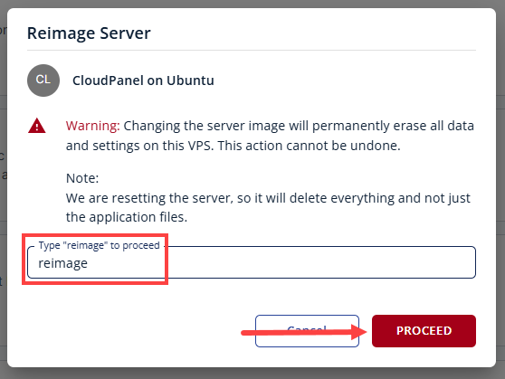 BH AM - Manage Server - Overview - Proceed with Reimaging