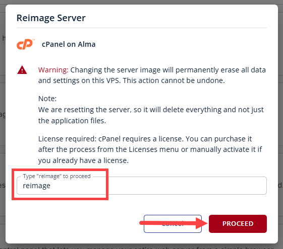BH AM - Manage Server - Overview - Proceed with Reimaging