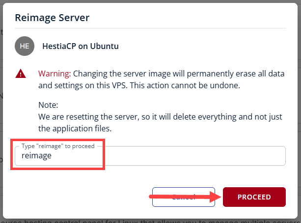 BH AM - Manage Server - Overview - Proceed with Reimaging