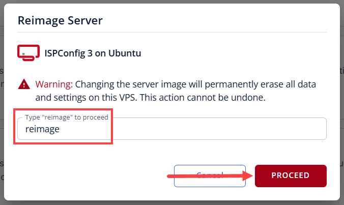 BH AM - Manage Server - Overview - Proceed with Reimaging