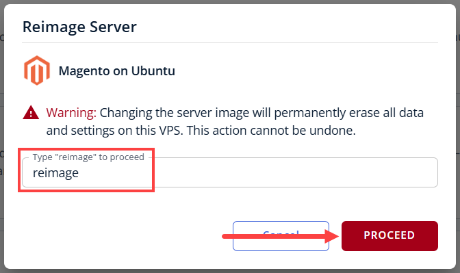 BH AM - Manage Server - Overview - Proceed with Reimaging