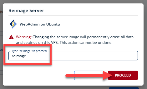 BH AM - Manage Server - Overview - Proceed with Reimaging