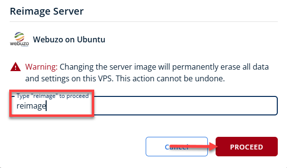 BH AM - Manage Server - Overview - Proceed with Reimaging