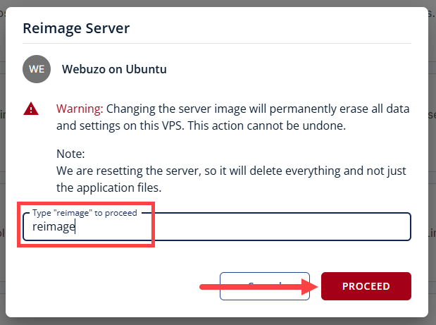 BH AM - Manage Server - Overview - Proceed with Reimaging