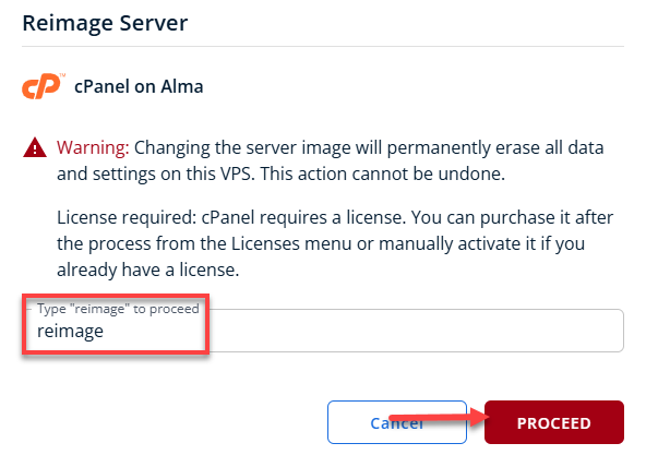 BH AM - Manage Server - Overview - Proceed with Reimaging