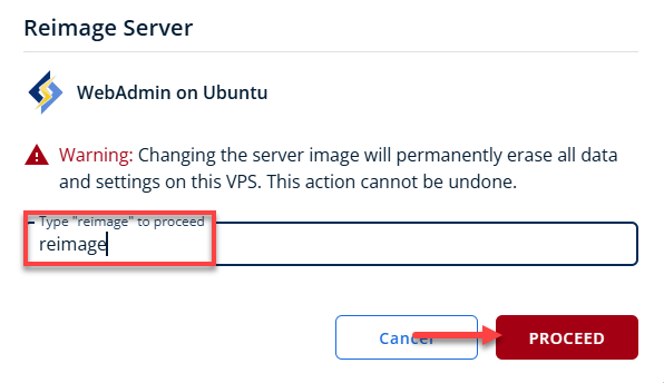 BH AM - Manage Server - Overview - Proceed with Reimaging