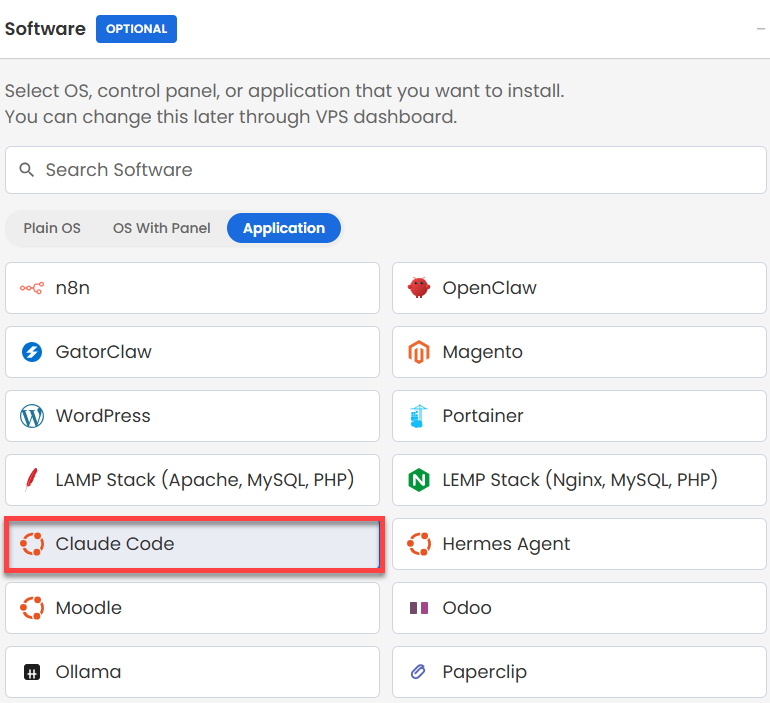 Self-Managed VPS - Application tab - Odoo