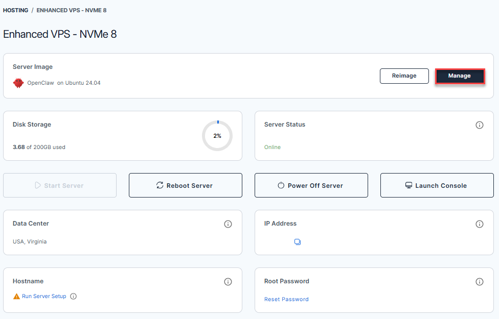 Self-Managed VPS - Manage Server - Overview - Install Application