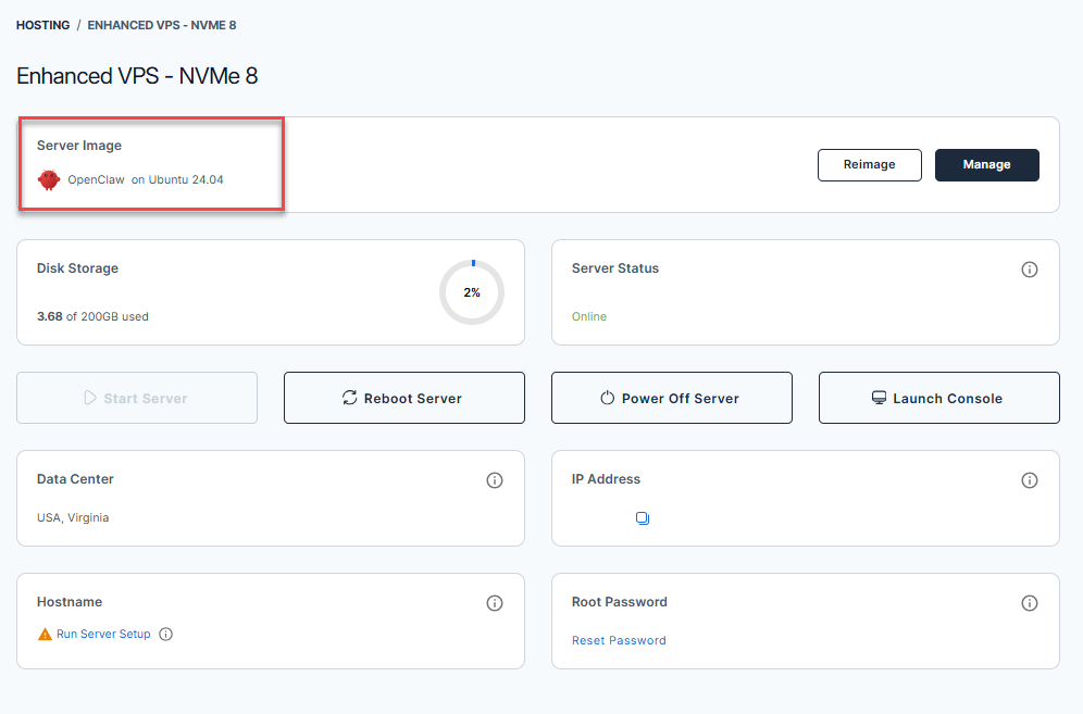Self-Managed VPS - Manage Server - Overview - Install Application
