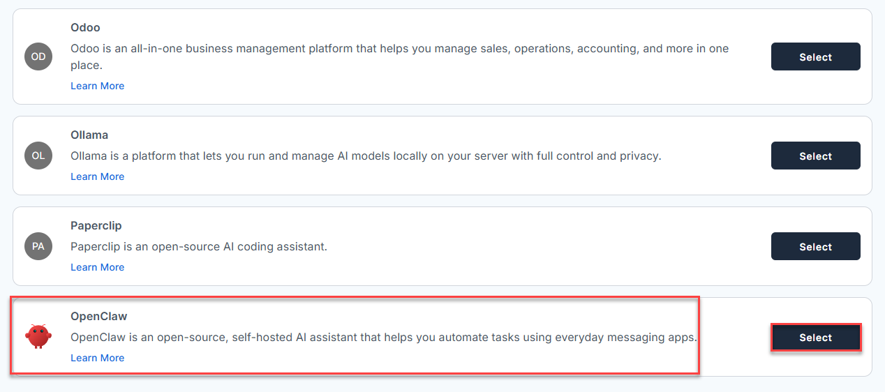 Self-Managed VPS - Manage Server - Overview - Install Application