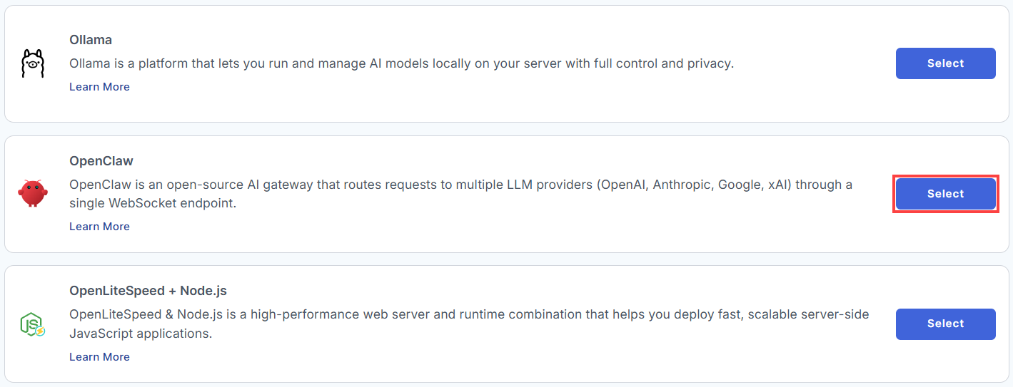 Self-Managed VPS - Manage Server - Overview - Install Application