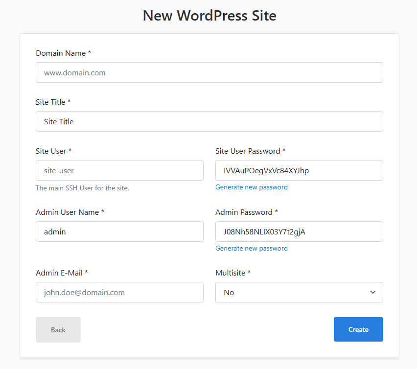 Cludpanel Dashboard - Add Sites