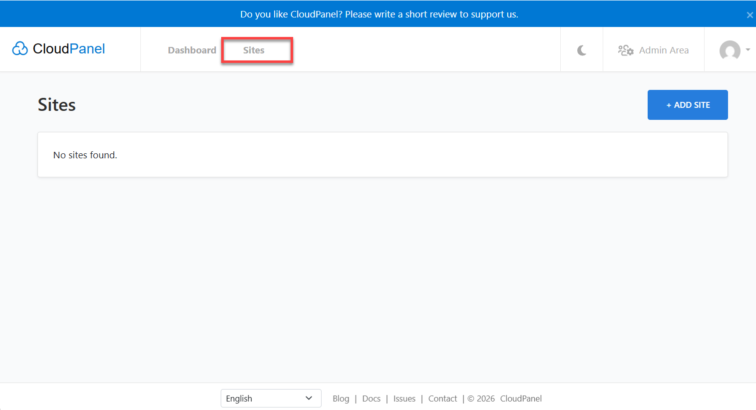 Cludpanel Dashboard - Sites