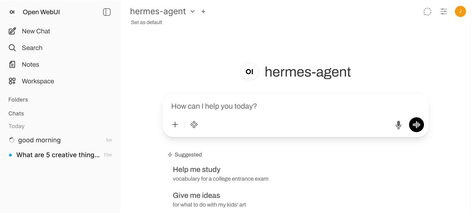 BH AM - Hermes Agent + Webui dashboard start chatting