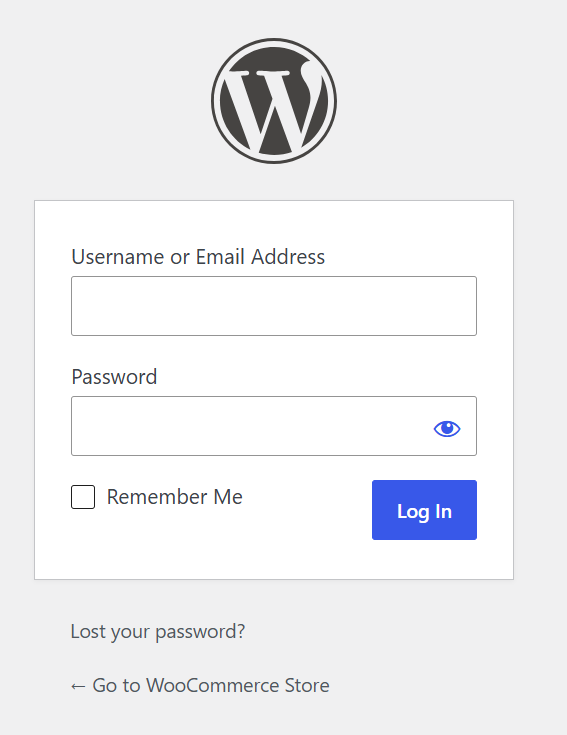 Woocommerce+WP admin dashboard log in