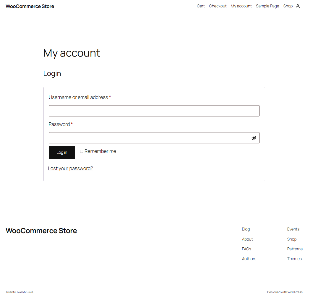 Woocommerce+WP store dashboard log in