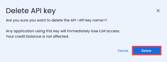 Bluehost Portal - Hosting Tab- AI Tooling- API Key list - Confirm Deletion