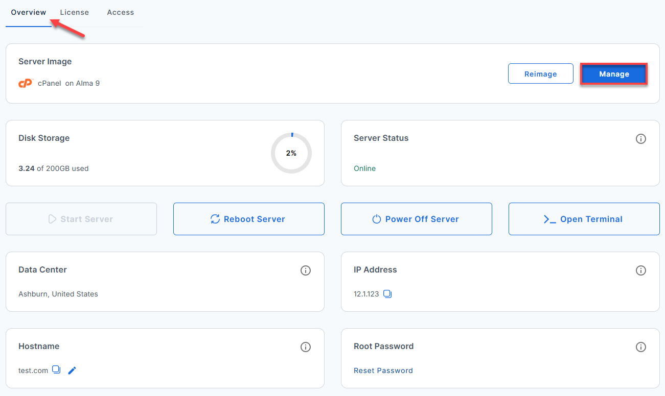 BH AM cPanel overview manage