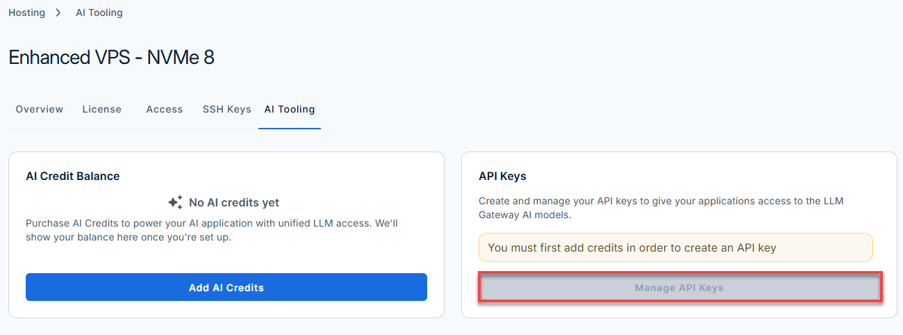 Bluehost Portal - Hosting Tab- AI Tooling- Manage API