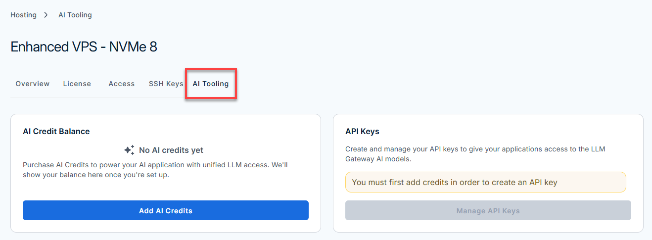 Bluehost Portal - Hosting Tab - AI Tooling