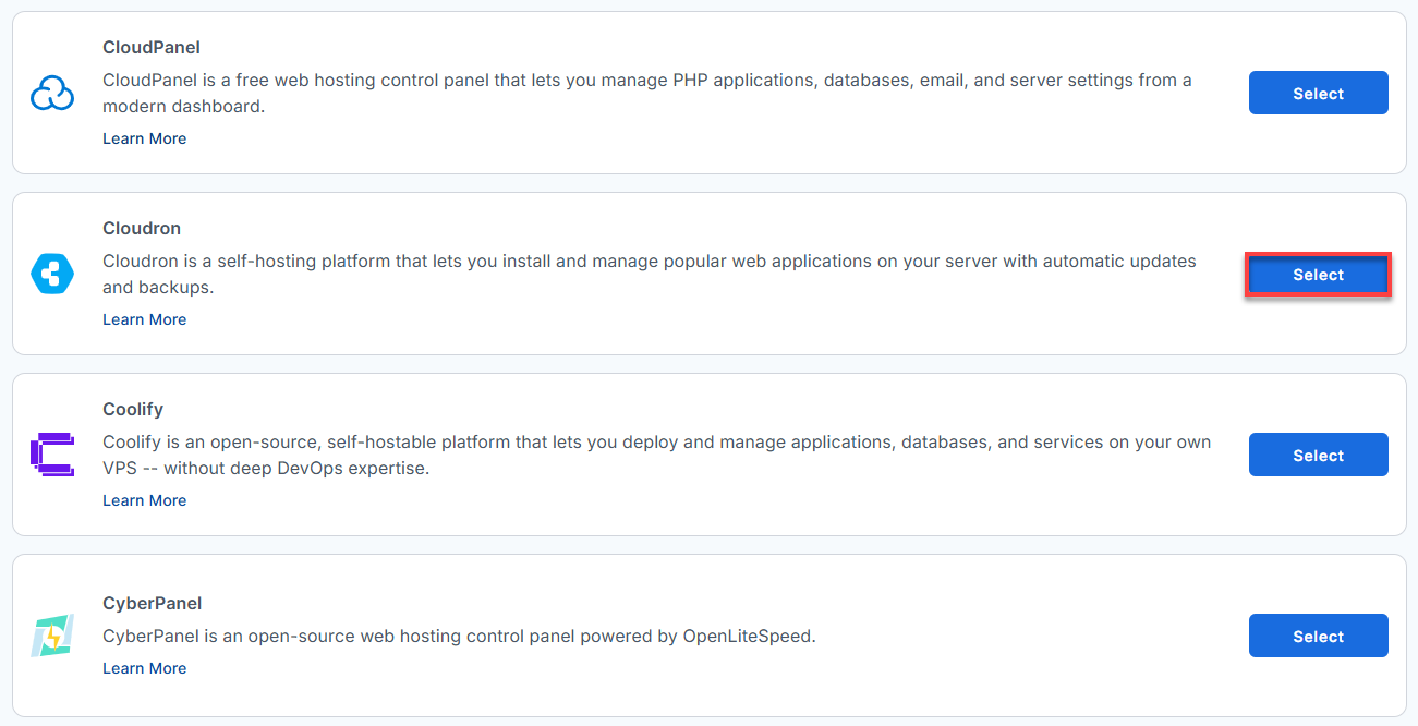 BH AM - Manage Server - Select Application Cloudron