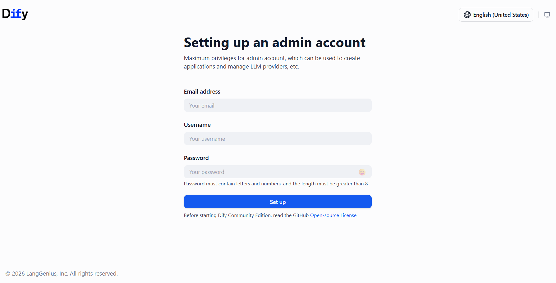 BH AM - Dify Initial Log in Create Your Administrator Account