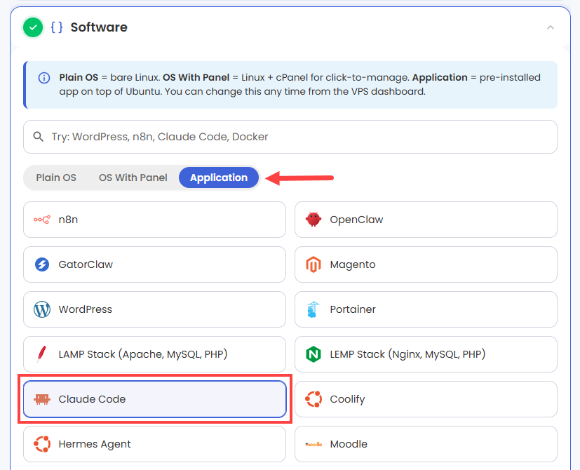 Choose OpenLiteSpeed + Node.js