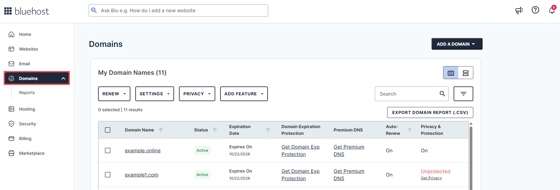 BH AM - Domains Tab