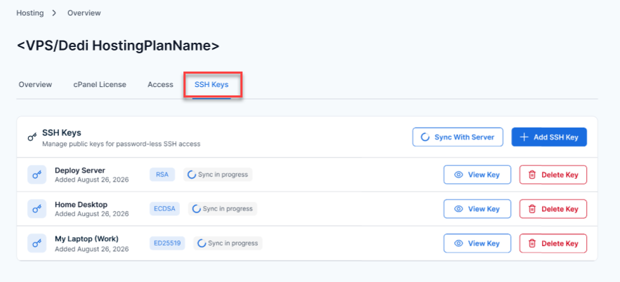BH AM - Select Server - SSH Keys Tab
