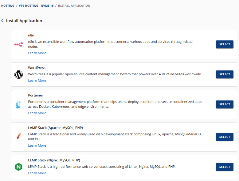 BH AM - Hosting Tab - Manage - OS & Applications - Install Applications  