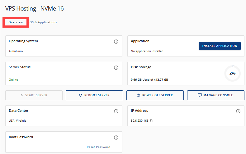 BH AM - Hosting Tab - Manage - Overview 