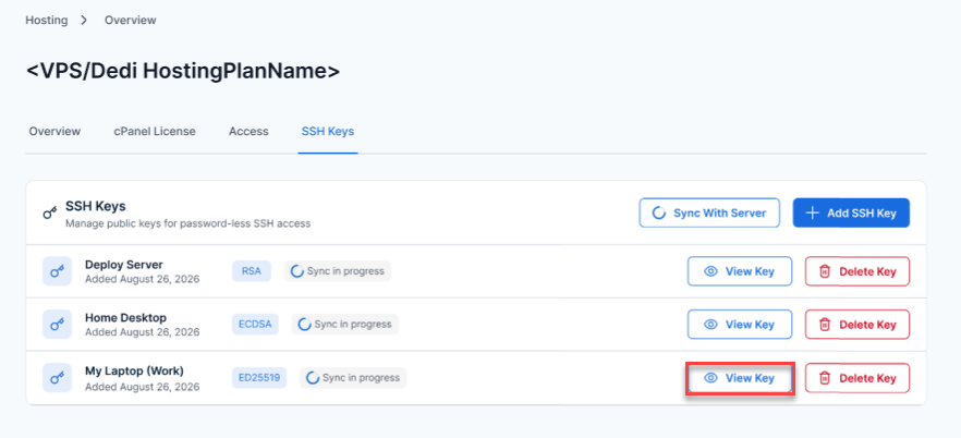 BH AM - Select Server - View Key Button