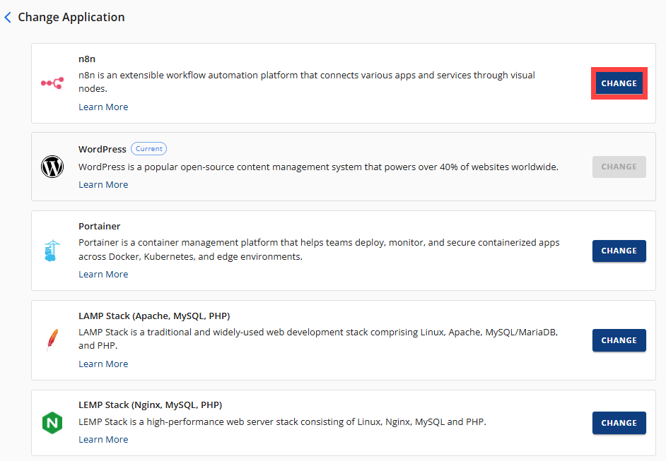 BH AM - OS & Applications - Select Application - Change Button