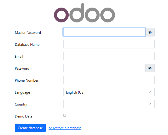 Self-Maanged VPS - Odoo Web UI - Create Database