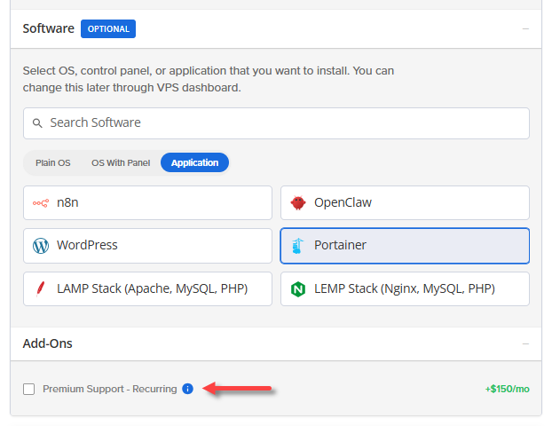 Self-Managed VPS - VPS Configurator - Software (Premium Support)