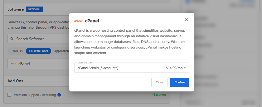 Self-Managed VPS - VPS Configurator - Software (Add cPanel)