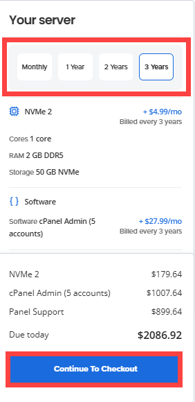 Self-Managed VPS - Cart - Your Configuration - Continue to Checkout