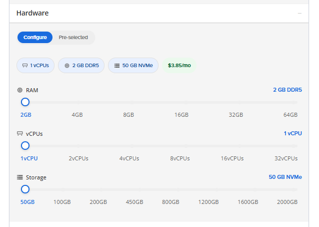 Self-Managed VPS - VPS Configurator - Hardware (Configure tab)