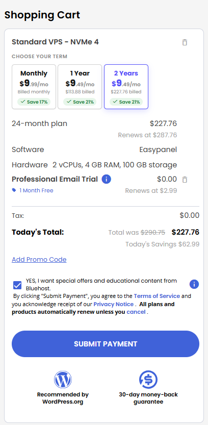 Self-Managed VPS - service terms