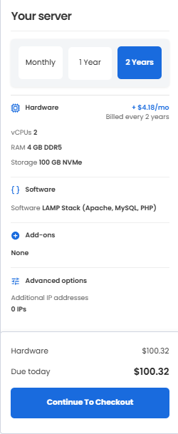 Self-Managed VPS - LAMP Stack- Continue to Checkout