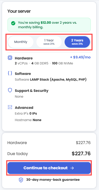 Self-Managed VPS - LAMP Stack- Continue to Checkout