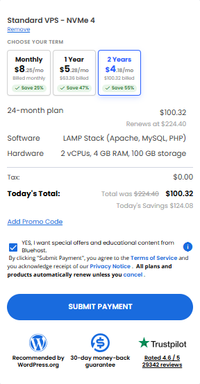 Self-Managed VPS - Checkout page