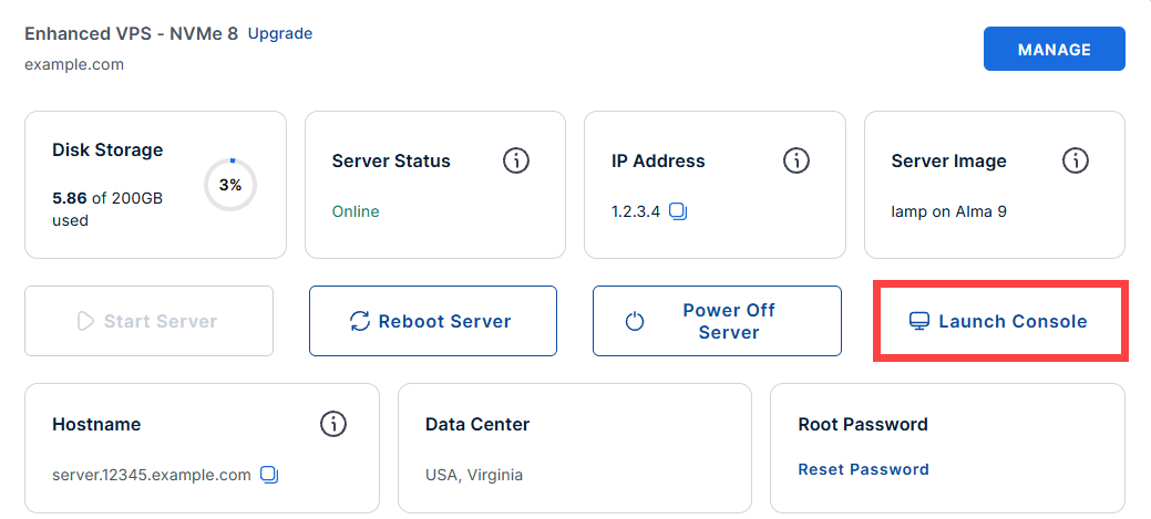 Self-Managed VPS - Launch Console