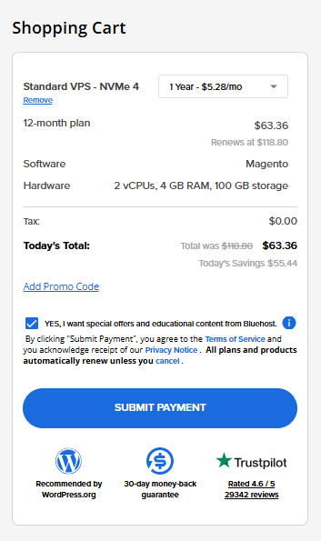 Self-Managed VPS - Checkout page