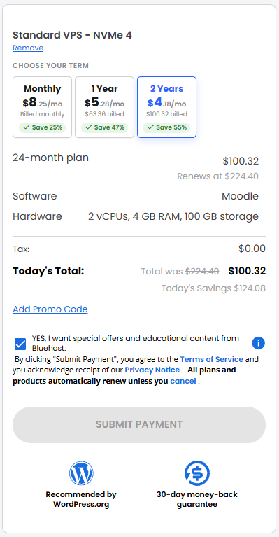 Self-Managed VPS - Checkout page