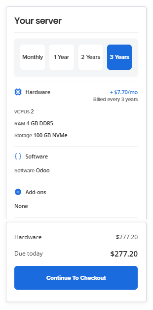 Self-Managed VPS - Odoo - Continue to Checkout