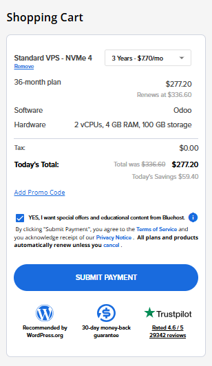 Self-Managed VPS - Checkout page